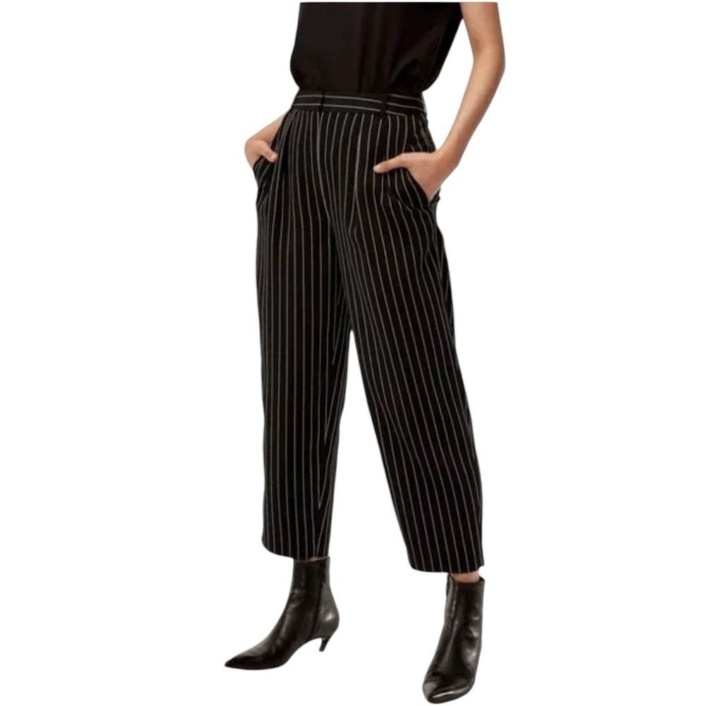 Women’s Black Pinstripe Wide-Leg Pants